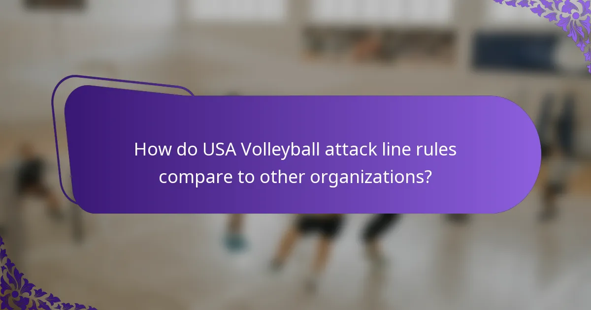 How do USA Volleyball attack line rules compare to other organizations?