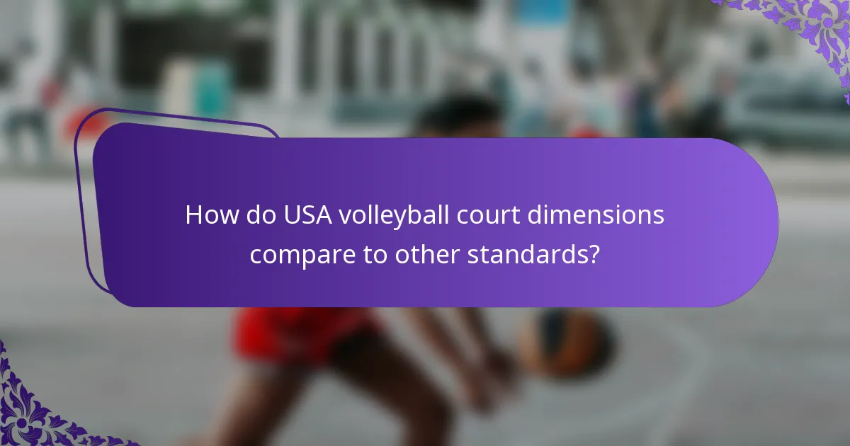 How do USA volleyball court dimensions compare to other standards?